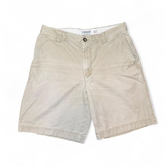 Izod Men's Izod Saltwater Flat Front Chino relaxed fit Tan Shorts 32WX9L - Picture 1 of 4